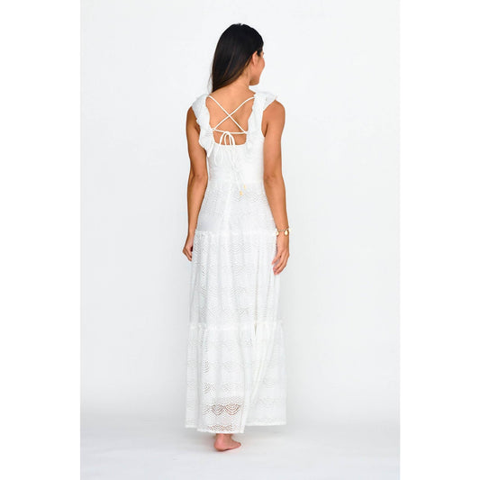 Sleeveless Crochet Ruffle Strap Maxi Dress