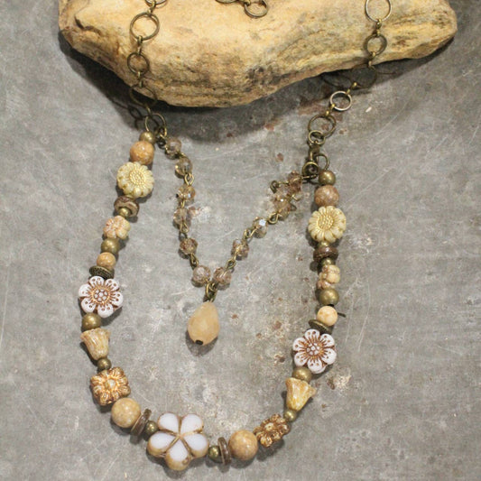 CZECH Me Out Elite Beige & Natural Layered Necklace