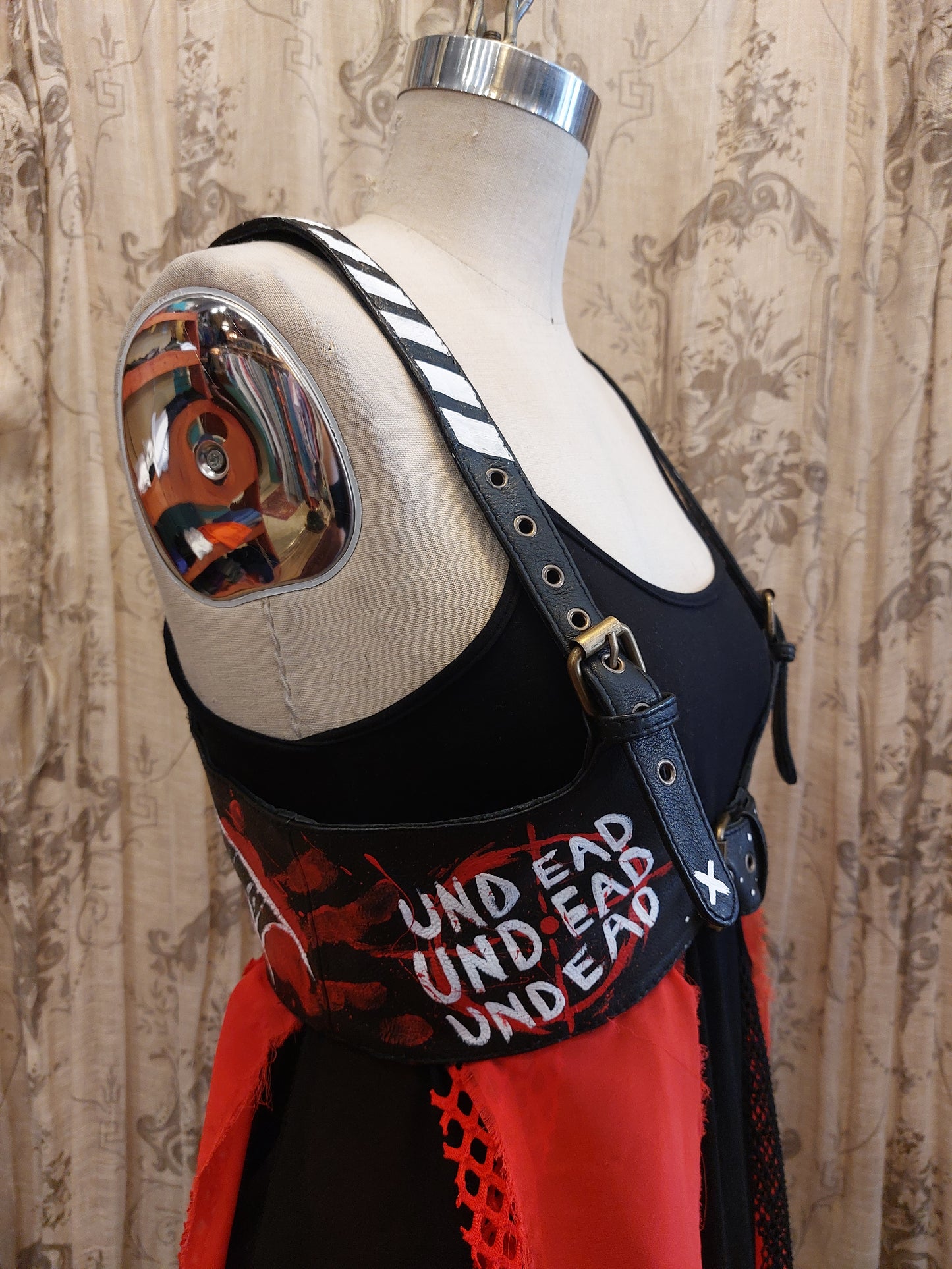 Black & Red Painted Leather Harness Belt