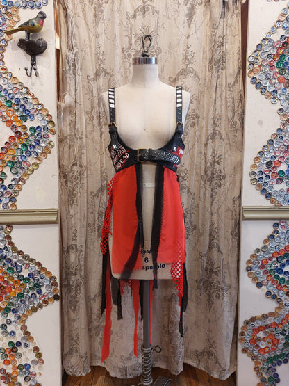 Black & Red Painted Leather Harness Belt