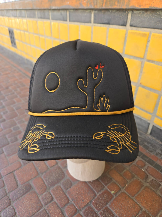 Sonoran scorpion chainstitch trucker hat