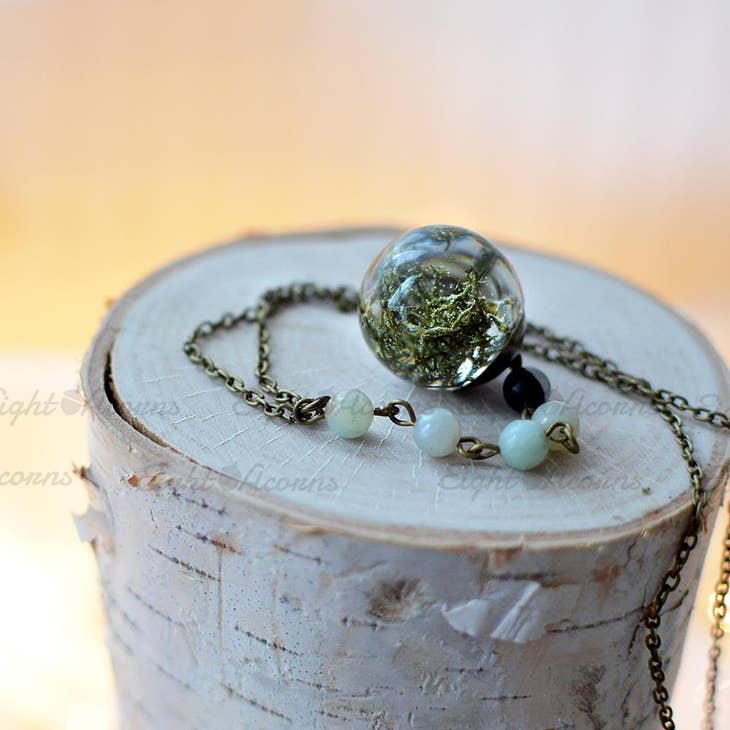 Woodland Moss Terrarium Brass Necklace - La De Da