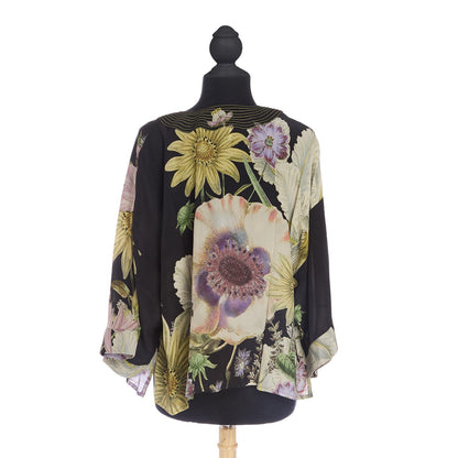 Daisy Print Black Short Kimono