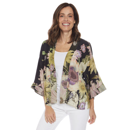 Daisy Print Black Short Kimono