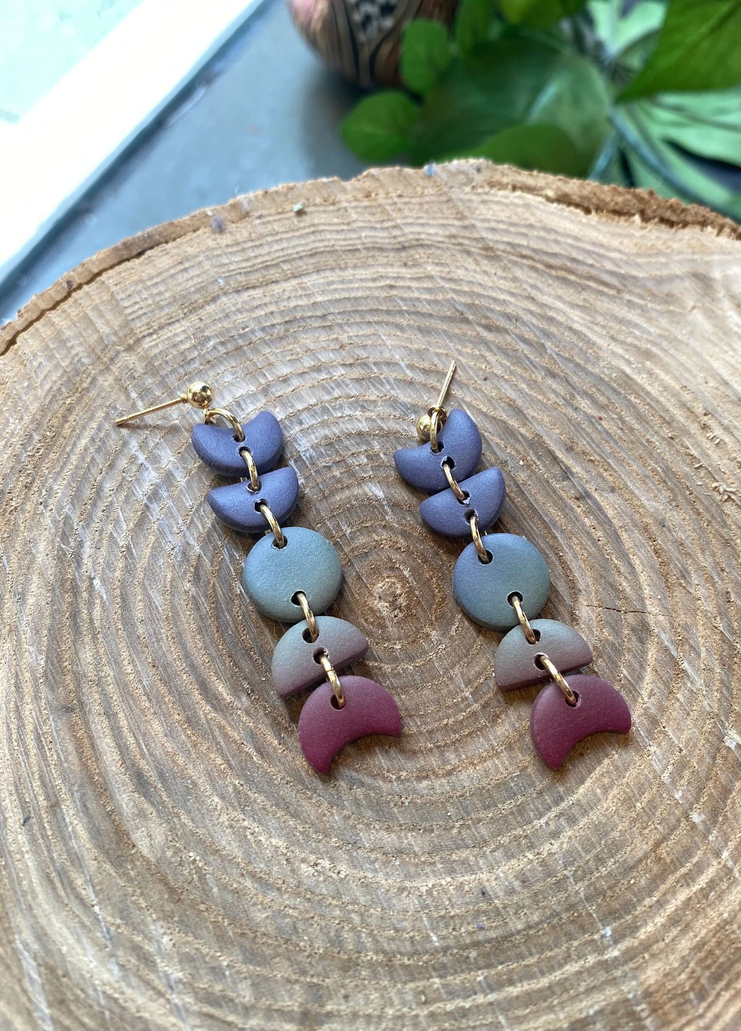 Small Moon Phase Dangles - Dark Rainbow *E15
