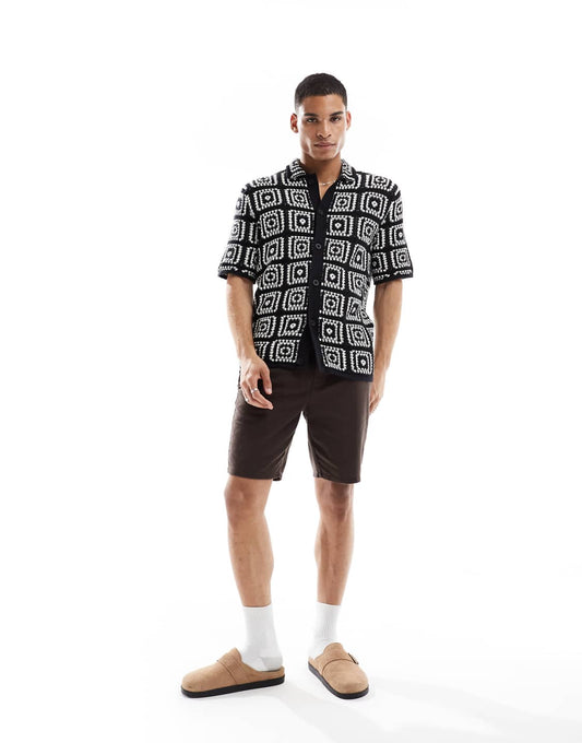 Simon Geometric Crochet Short Sleeved Shirt