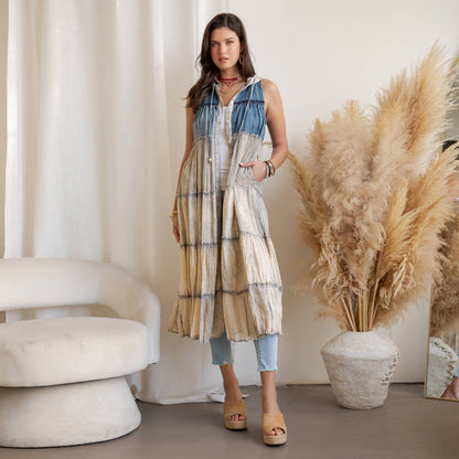 Curve Boho Tiered Duster With Hood - Latte