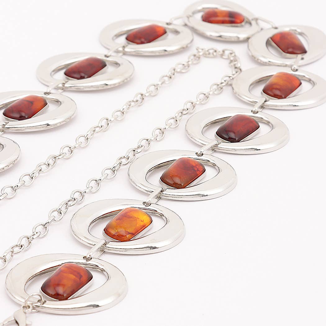 Gemstone Inlay Oval Link Chain Belt - SL
