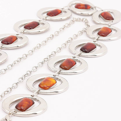 Gemstone Inlay Oval Link Chain Belt - SL