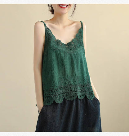 Lace Trim Camisole Stone Wash Tank