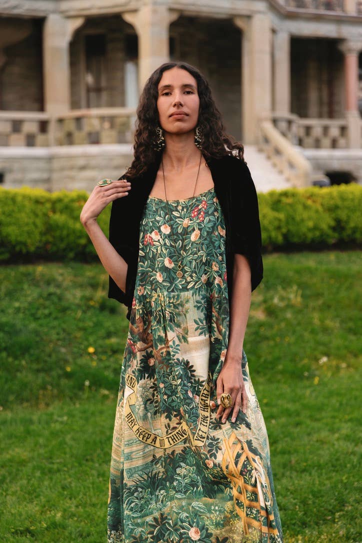 Wildheart Bohéme Long Maxi Slip Dress w/ Unicorn & Castle - L/XL (fits approx. size 12-16)