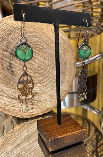 Vintage Green Deco Glass Earrings