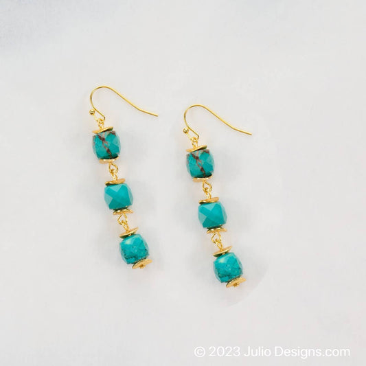 Arlene Earring featuring Faceted Gemstone Cubes - Turquoise