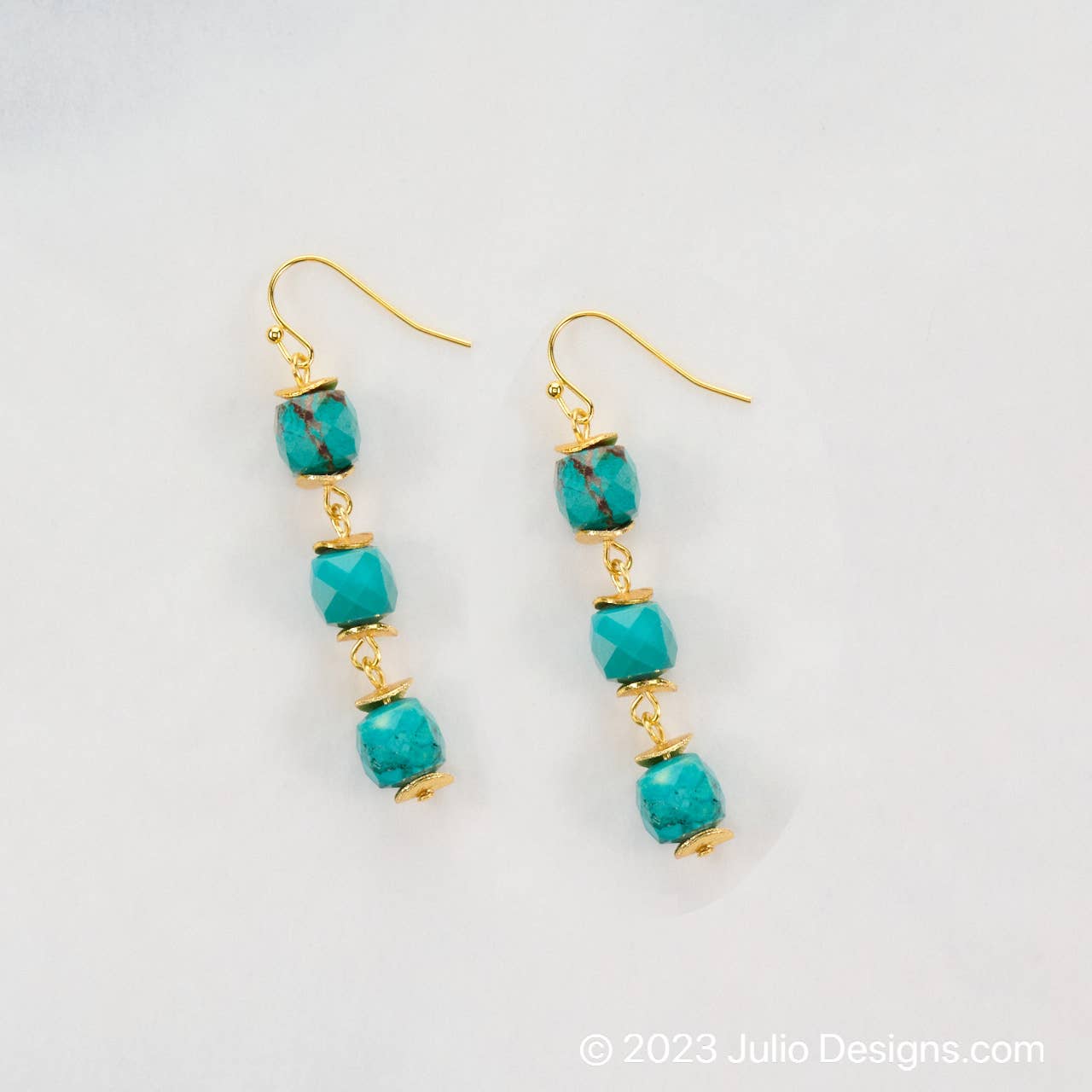 Arlene Earring featuring Faceted Gemstone Cubes - Turquoise