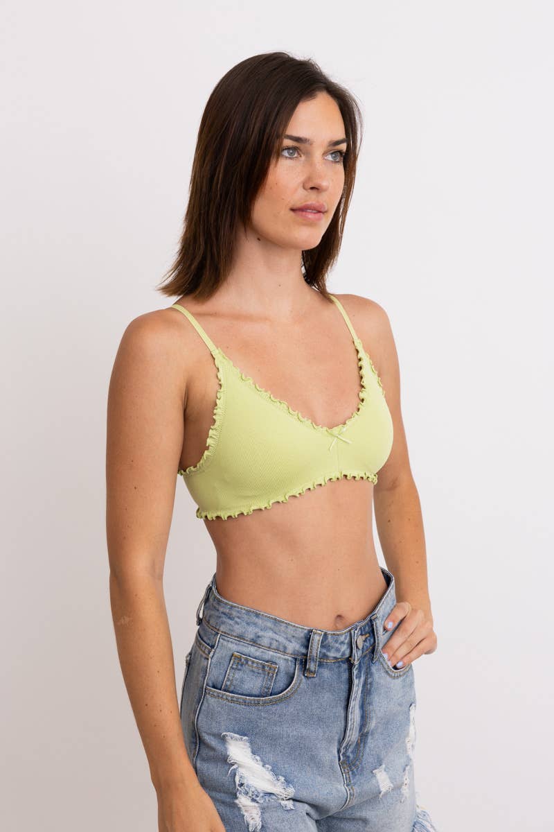 Seamless Lettuce Edge Bow Tie Triangle Bralette - Lime