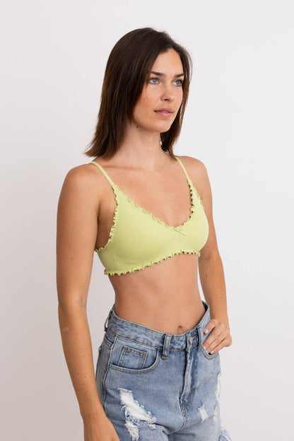 Seamless Lettuce Edge Bow Tie Triangle Bralette - Lime
