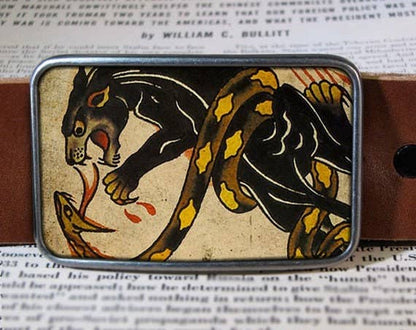 Panther Fight Tattoo Belt Buckle