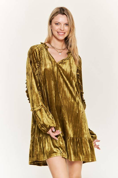 PLUS Crushed Velvet Mini Dress - Olive