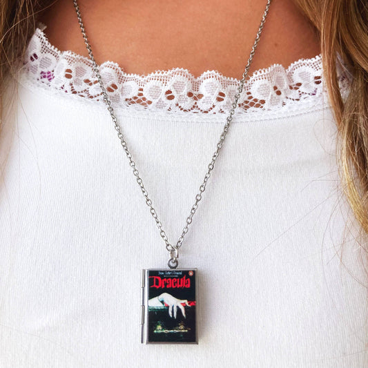 Book Locket Dracula - Black with Lingering Hand - Stainless Steel