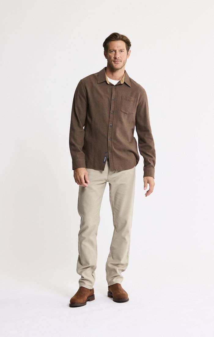 Manor Brushed Twill Flannel Shirt - Brown
