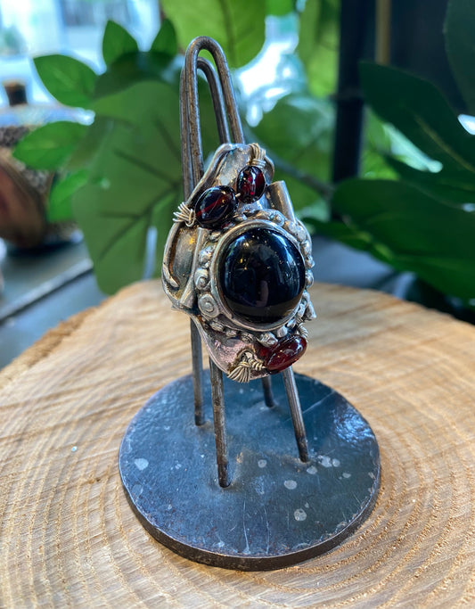 Artisan Glass/Garnets Fine Silver Ring *425R-27