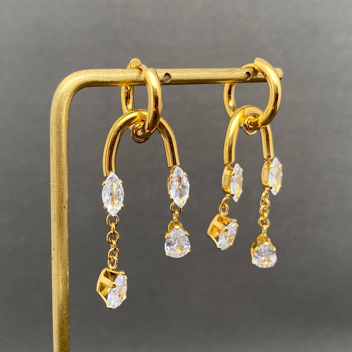 Zircon Fringe 18K Gold Plated S.Steel Huggie Earrings - FGS