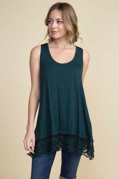 Lace Extender Tunic Top - Hunter Green