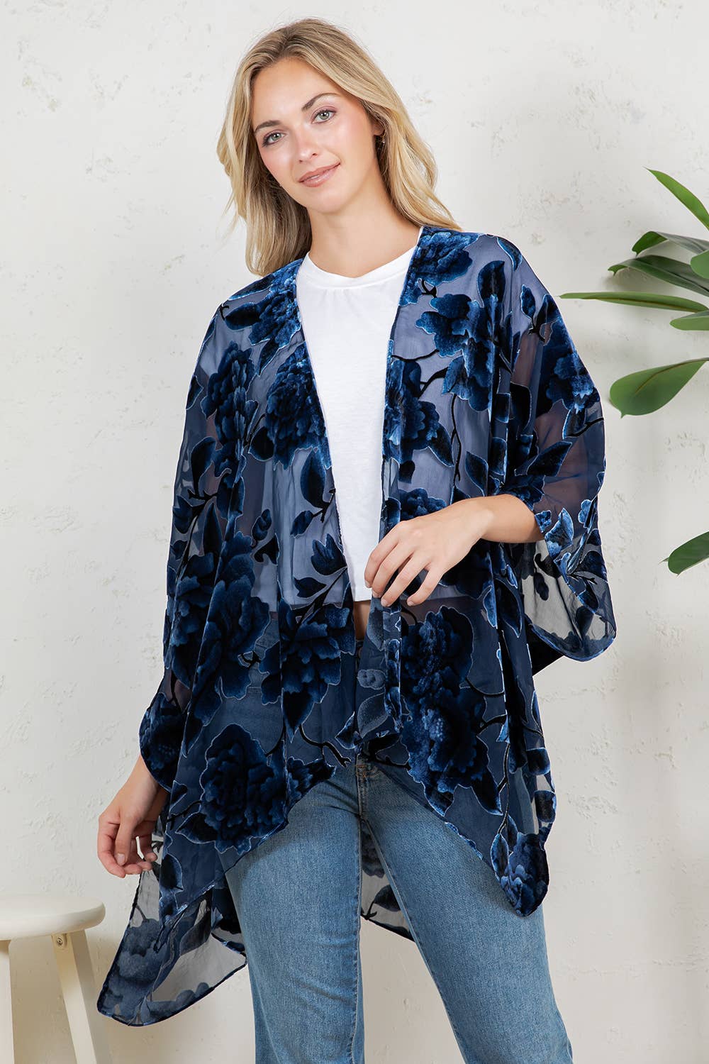 Bohemian Burnout Velvet Kimono - Blue