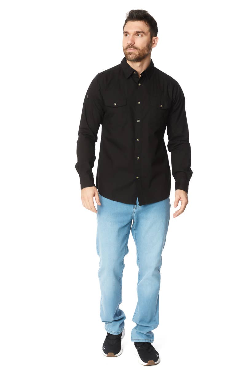 Men's Twill Cotton Canvas Shirt - Black
