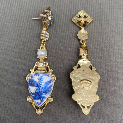 Vintage Blue-and-white Porcelain Design Post Earrings