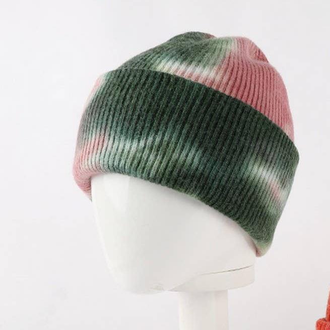 New Wool Tie-Dye Hat - Pink/Green