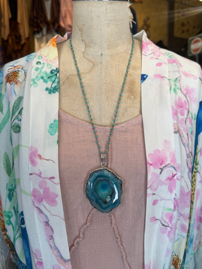 Dyed Large Blue Agate Slice Pendant