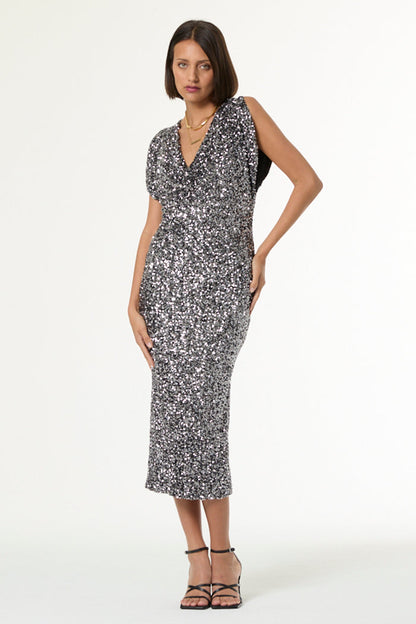 Rumia Midi Dress - Silver Sequin