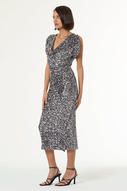 Rumia Midi Dress - Silver Sequin