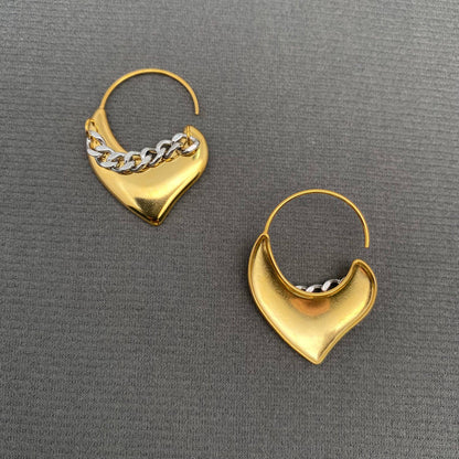 Two-tone Chain Heart 18K Gold Plated S.Steel Earrings - FGS