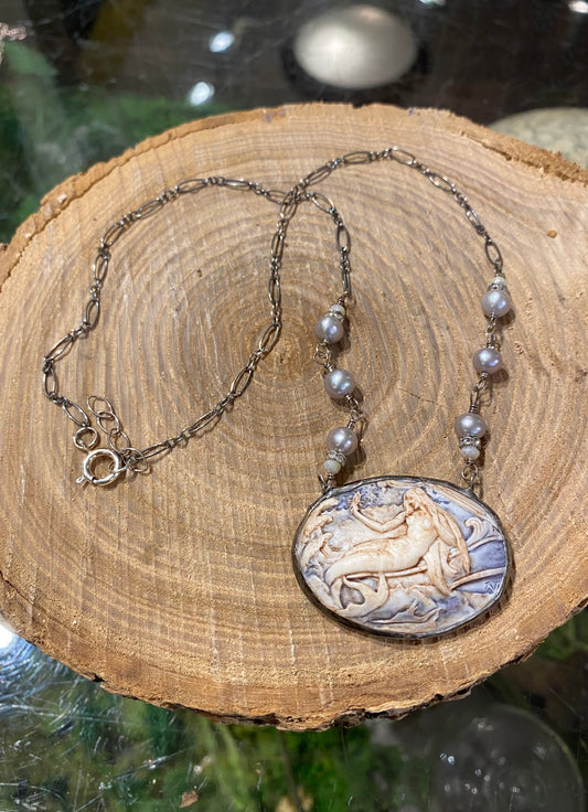 Large Mermaid Cameo Necklace *N252