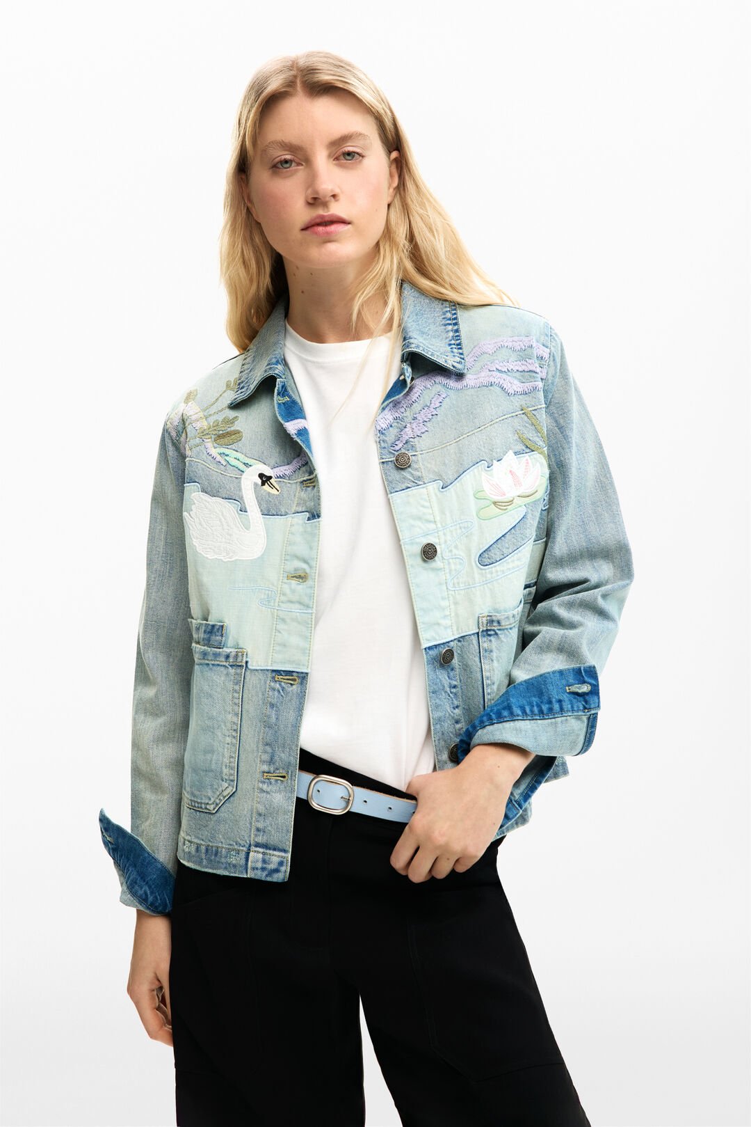 Denim Patch Jacket - Swan