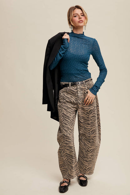 Zebra Print Barrel Jeans - Mocha