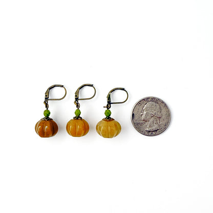 Autumn Pumpkin Earrings - Dainty Orange Stone Pumpkins