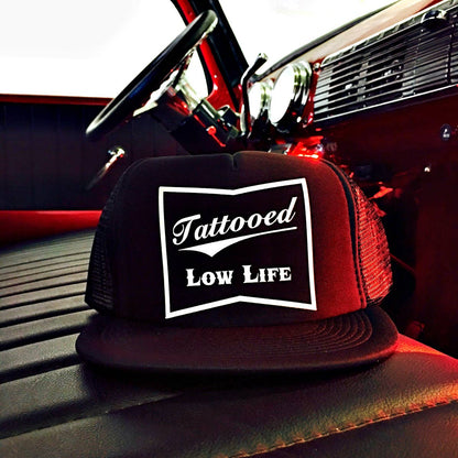 Tattooed Low Life Trucker Hat - Black White / OS