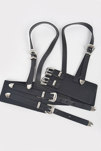 Multi Buckle Harness Belt - Black/Silver