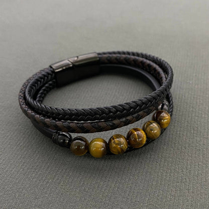 Tiger's Eye Stone Multi-Layer Leather Men's Bracelet