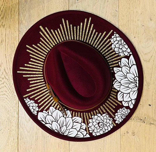Vegan Felt Wide Brim Hat - XL Brim - "Dahlia Burst"