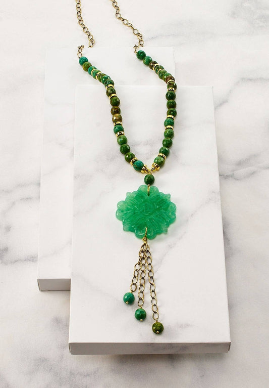 Andes Necklace with Hand Carved Jadeite Pendant