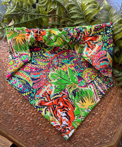 Tiger / Lime Green Leaves Bandana #SS4*