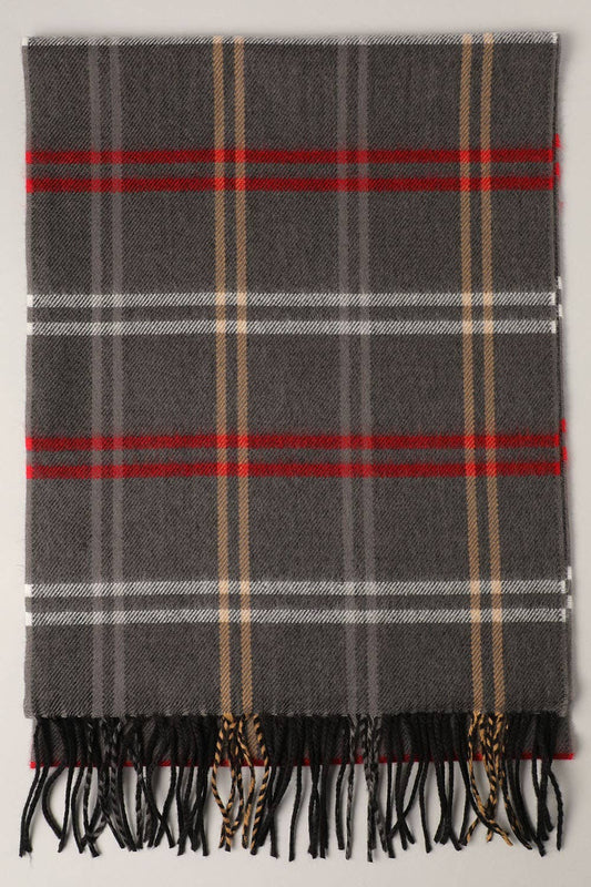 Softer Than Cashmere Tartan Plaid Muffler Scarf - Dark Grey