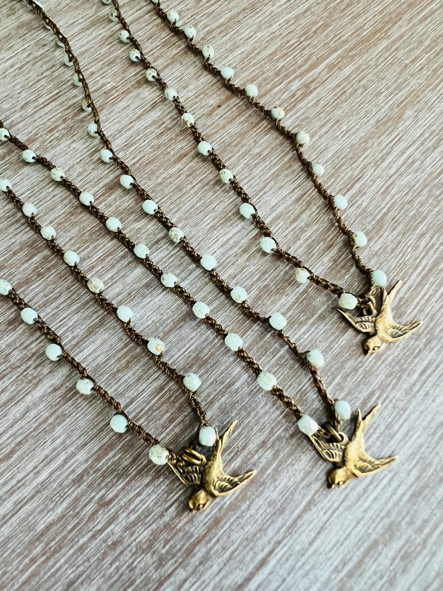 Split Tail Swallow Charm Necklace With Golden Mint Crystal