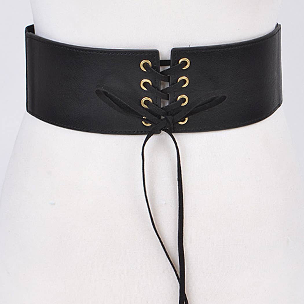Corset Belt With Ribbon Detail - Black