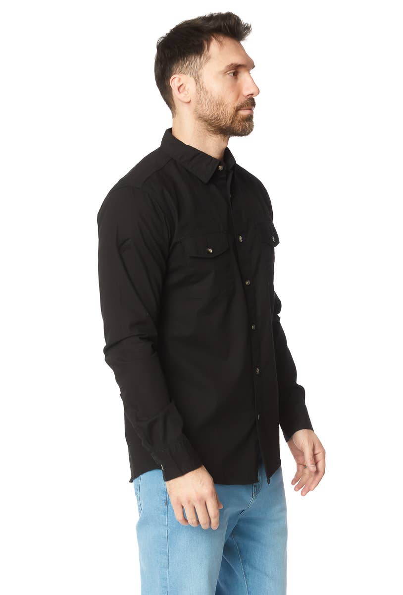 Men's Twill Cotton Canvas Shirt - Black