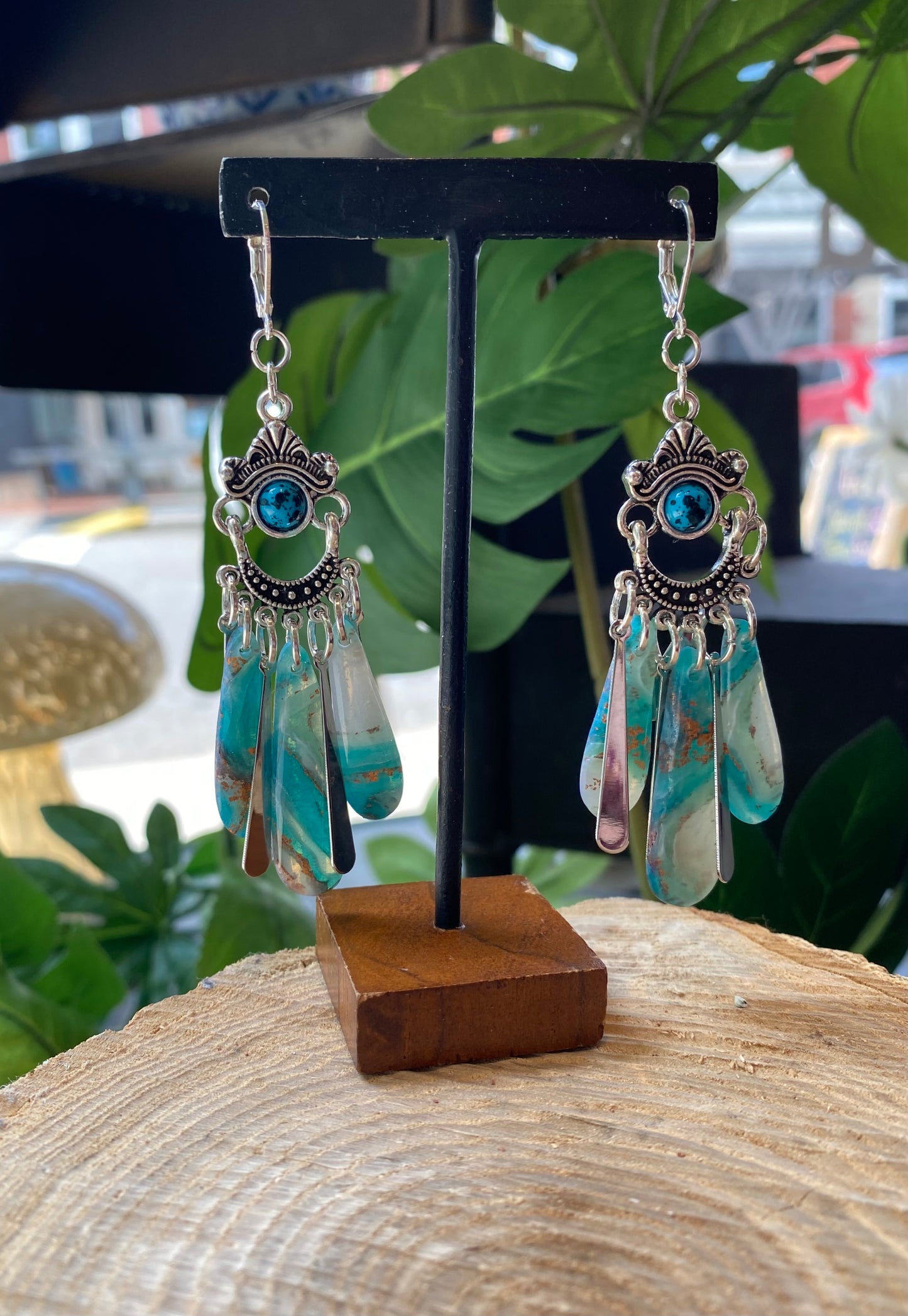 Teal Geode Flowing Dangles *E24